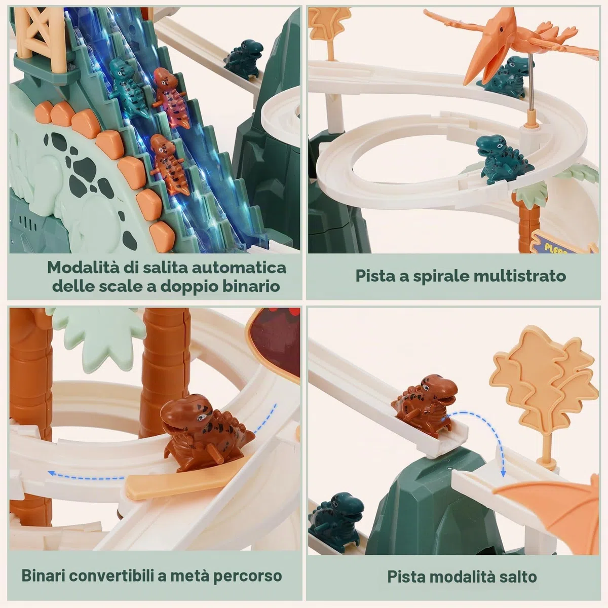 Pista da Corsa Giocattolo Dinosauro Arrampicata Scale Giocattolo Doppio Loop Scivolo per Bambini con Musica Luce Intelligenza Puzzle Educativo Playset per Bambini Ragazzi Ragazze