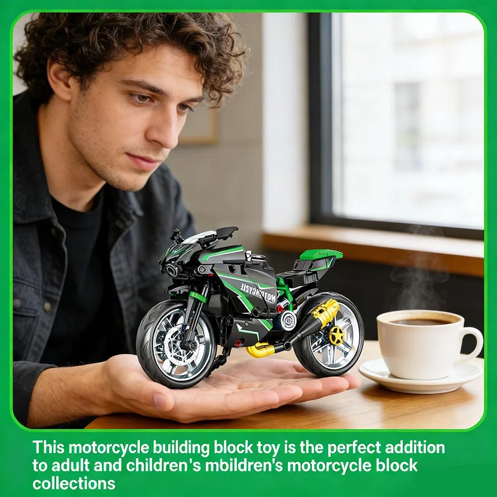 Motociclette Costruzione Modello,Collezionare Blocchi Da Costruzione Modello, Per Supermoto, Tecnica Da Corsa, Superbike,Regali Per Adulti e Bambini, Decorazioni Per l'Ufficio, 14+ (green)