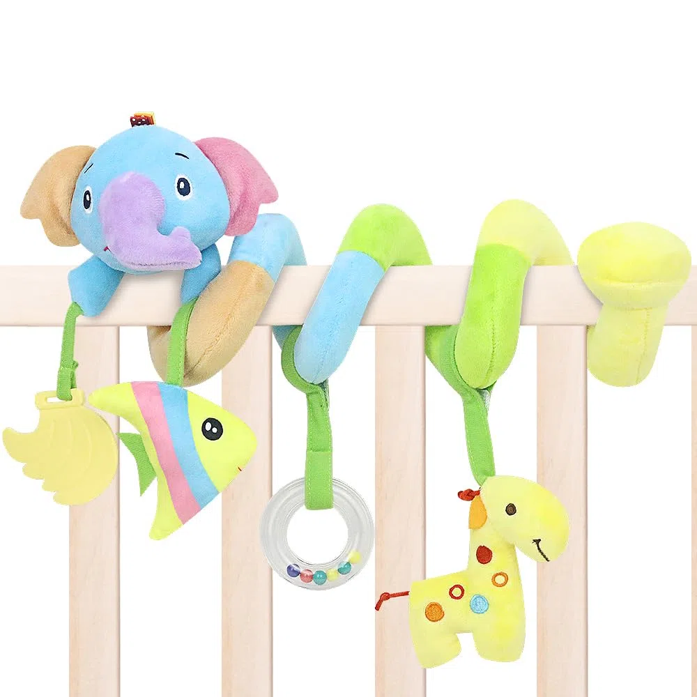 caterbee Giocattolo per seggiolino auto per bambini, a spirale, in peluche, da appendere alla carrozzina, accessori per bambini o bambine (elefante)