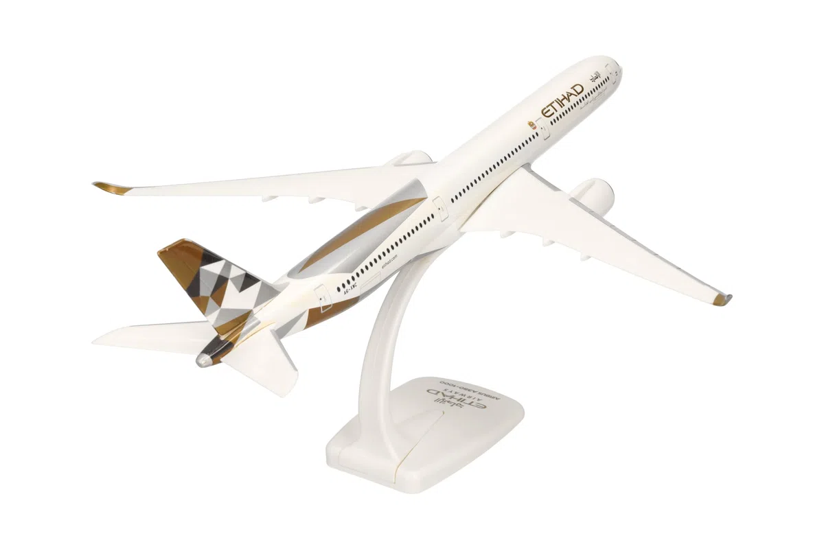 Herpa modello di aereo Etihad Airways Airbus A350-1000 - A6-XWC in scala 1:200 - Snap-Fit, pezzo da collezione, miniatura deco, statuetta con supporto in plastica