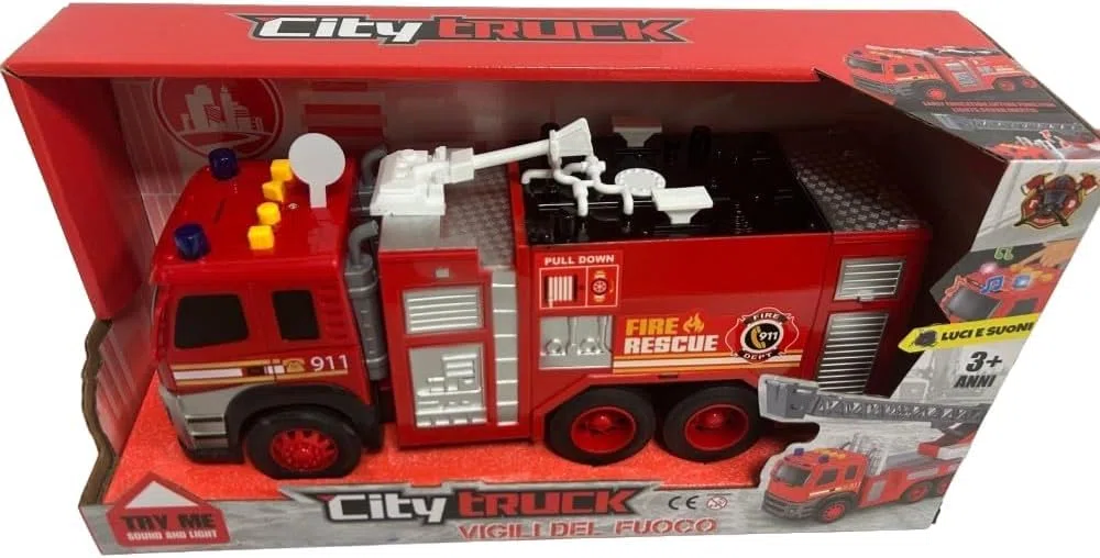 Camion Pompieri Luci e Suoni Camion Pompieri Giocattolo Grande per Bambini con Movimento a Frizione Luci Lampeggianti & Sirene Veicolo Giocattolo di Emergenza (A)