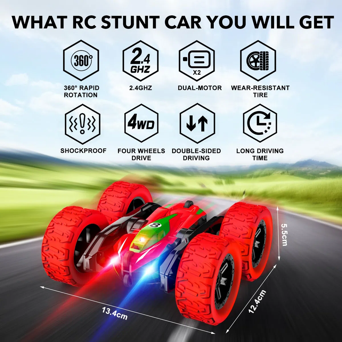 Macchina Telecomandata per Bambini, 4x4 RC Auto Radiocomandata Acrobatica con Luce Giochi Bambini 3 4 5 6 7 8 Anni All'aperto Esterno Macchinine Giocattoli Regalo Compleanno Natale Bambino Bambina