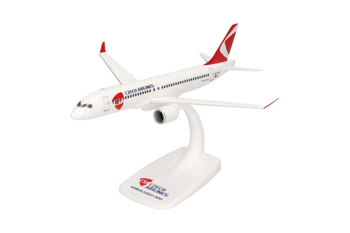 Herpa modello di aereo CSA Czech Airlines Airbus A220-300, in scala 1:200 - Snap-Fit, pezzo da collezione, miniatura deco, statuetta con supporto in plastica