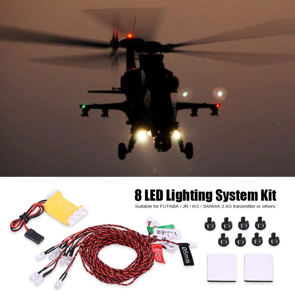 Luci per Aerei RC, Luci Lampeggianti per Kit Luci a LED per Aeroplano RC Simulazione del Kit del di Illuminazione per Elicotteri per Aeroplani 8 LED