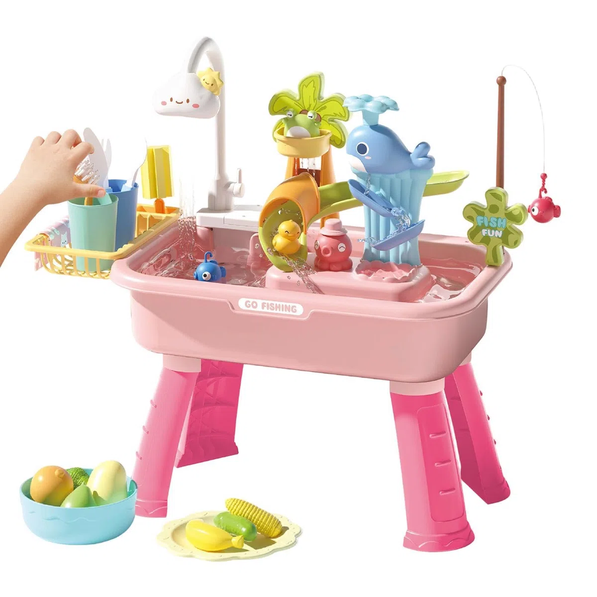 Set Tavolo Giochi Con Sabbia E Acqua - 54x29x53 Cm, 4 In 1 Set Tavolo Giochi Con Sabbia E Acqua Con A Cquas Corrente E Pompa - Giocattolo Da Cucina Per Lavello,per Bambini Spiaggia, Piscina, Giardino