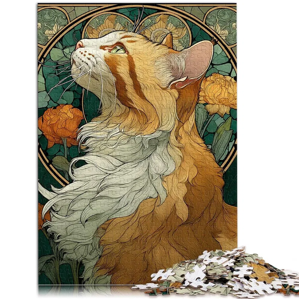 Puzzle 1000 pezzi per adolescenti Ritratto di gatto Art Déco Giocattolo educativo per l'apprendimento Decorazioni e regali unici per la casa 52x38cm