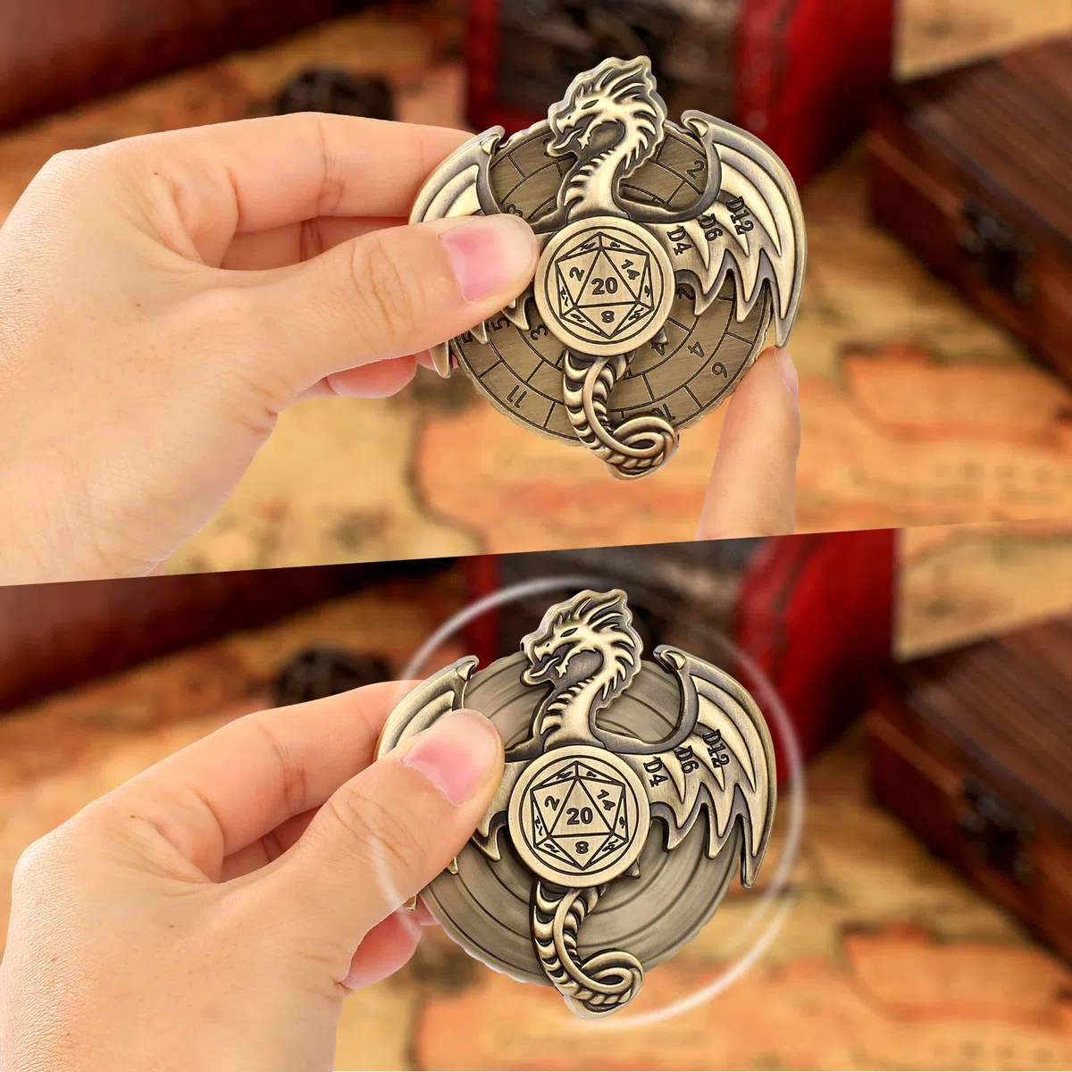 DND Ruota Dadi Spinner - 7-in-1 Drago Metallici D&D con Roulette, Gyro di Dito, Scatola Regalo, Accessori per Giochi di Ruolo e Società - Bronzo