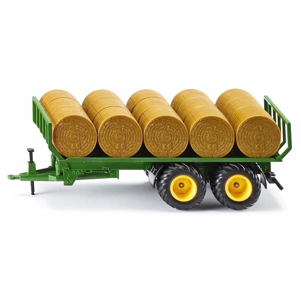 Siku 2891, Rimorchio per rotoballe, 1:32, Metallo/Plastica, Verde, Con 15 rotoballe, Compatibile con ganci di traino posteriori standard