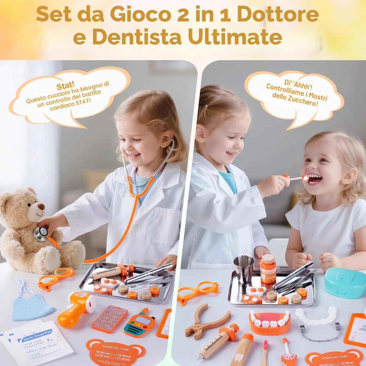 EFO SHM Valigetta Dottore Bambini, Con Stetoscopio Realistico, 33 Pezzi kit Dottoressa Bambina e Bambino, Giochi di Ruolo Giochi Montessori 3 4 5 6 Anni (2)