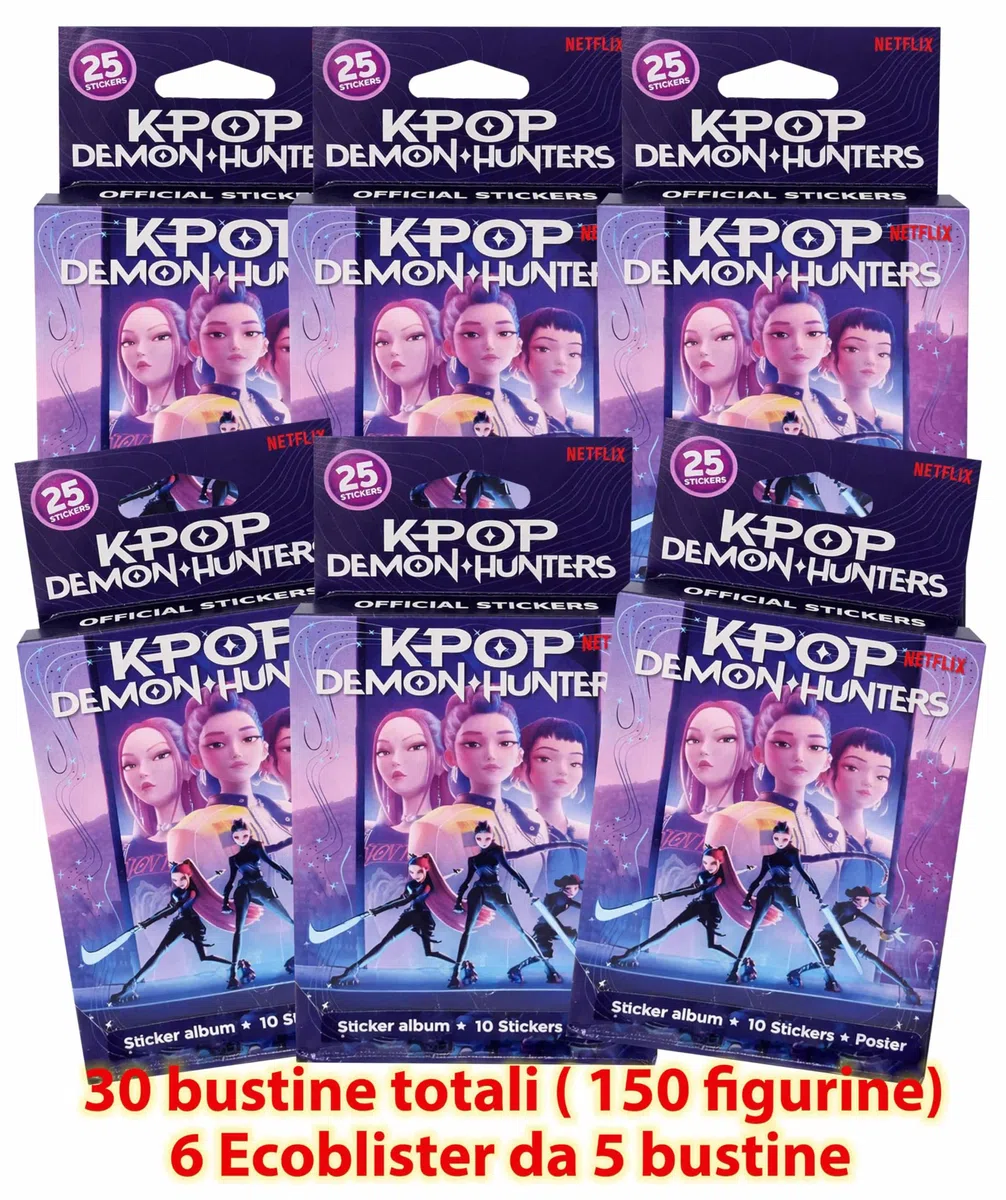 K-Pop Demon Hunters 6 Ecoblister da 5 bustine– Box Collezione Sticker Cards, Figurine Ufficiali per Album K-Pop Demon Hunters