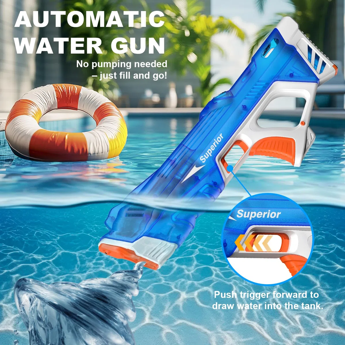 ACELIFE Pistola ad Acqua Elettrica Ricaricabile con Batteria Potente e Portata fino a 10 Metri, Pistola ad Acqua Automatica Giocattolo Estivo per Esterno, Regalo per Bambini e Bambine da 6 Anni in su
