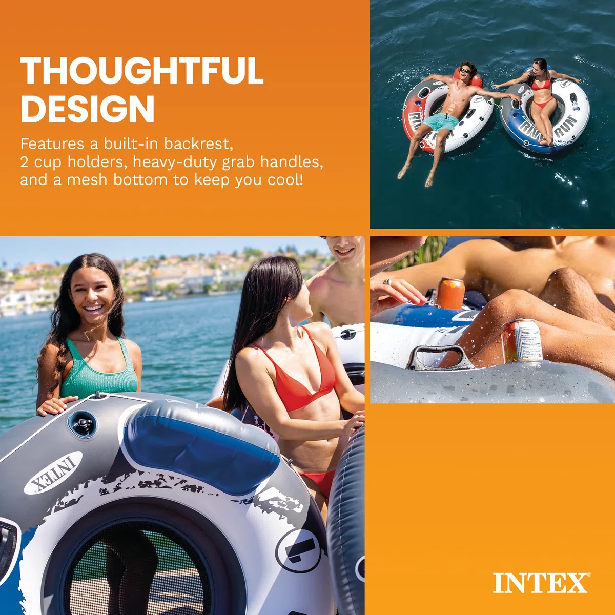 Intex 58825EU - Ciambella Gonfiabile Mare River Run, Vinile, Multicolore, 135 cm