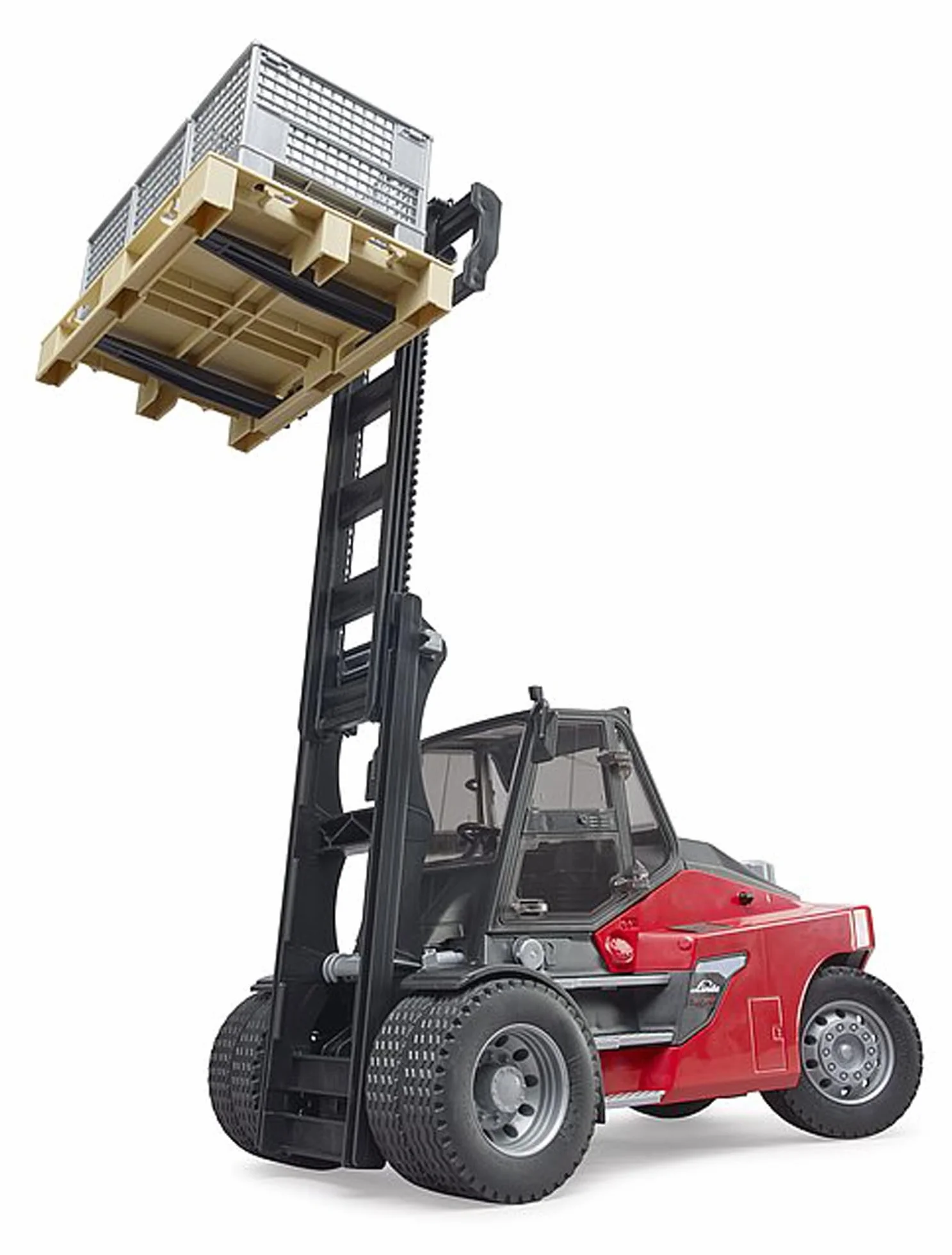 bruder 02513 - Carrello elevatore Linde HT160S con piastra e 3 gabbie per pallet