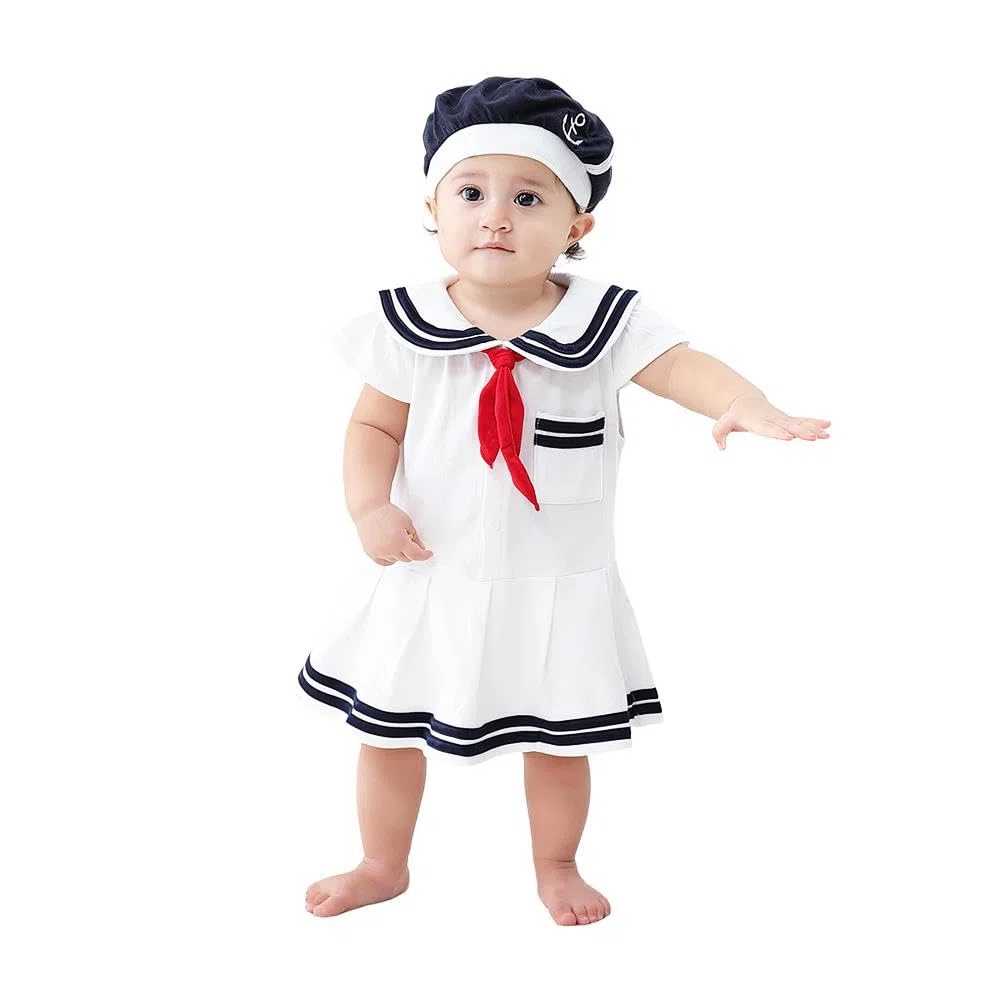 Lito Angels Costume Marinaia Bimba Vestito Onesie Nautico con Cappello Outfit Halloween Carnevale Festa Compleanno Servizio Fotografico Estate Mare