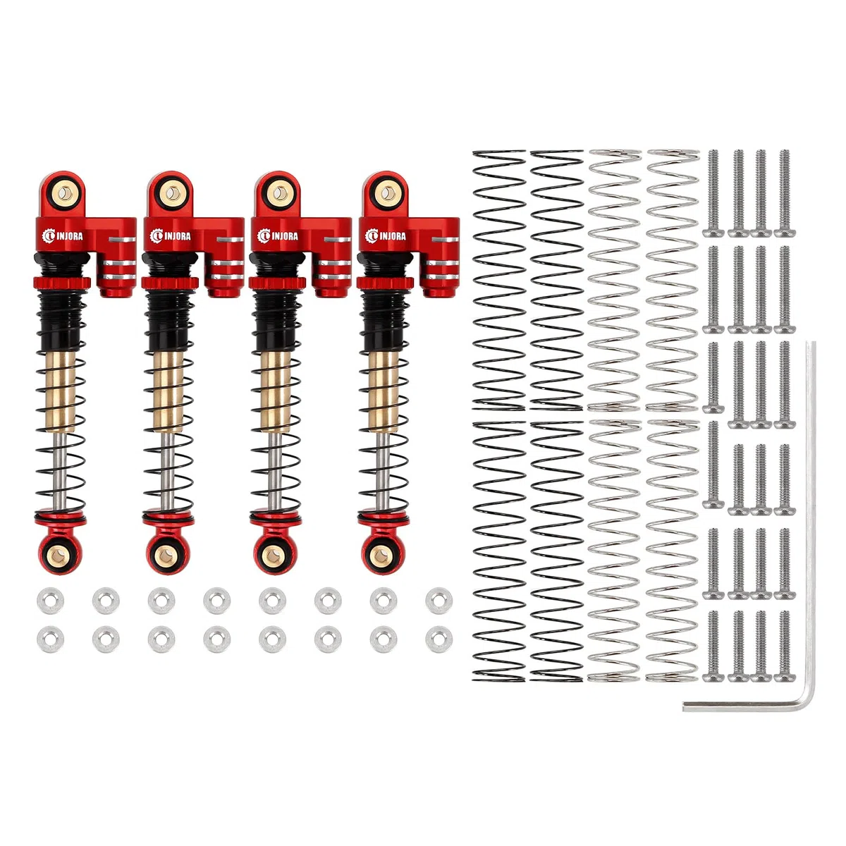 INJORA RC Ammortizzatore 43mm Filettato Tele Shocks Riempito d'olio Damper per 1/24 RC Crawler Axial SCX24 Deadbolt Bronco Gladiator Upgrade (Rosso,4pcs)