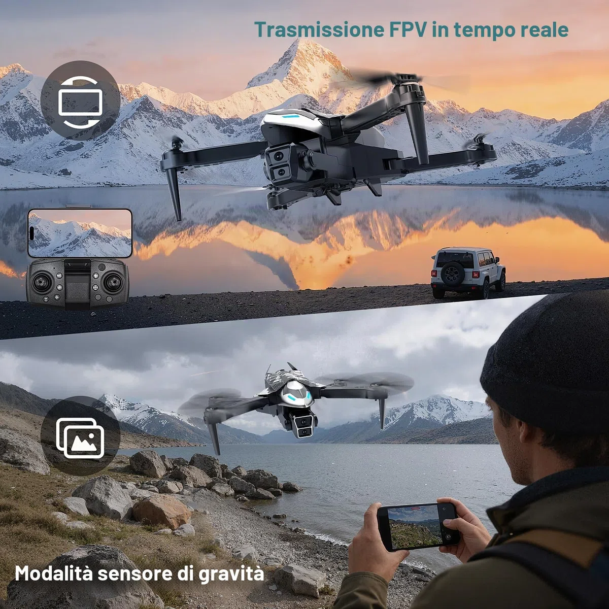 A66 Mini Drone per Bambini con Telecamera 1080P HD FPV con Mantenimento Dell'altitudine, Droni Quadricottero RC con Luci LED e 2 Batterie, Giocattolo Regalo per Ragazzi e Ragazze