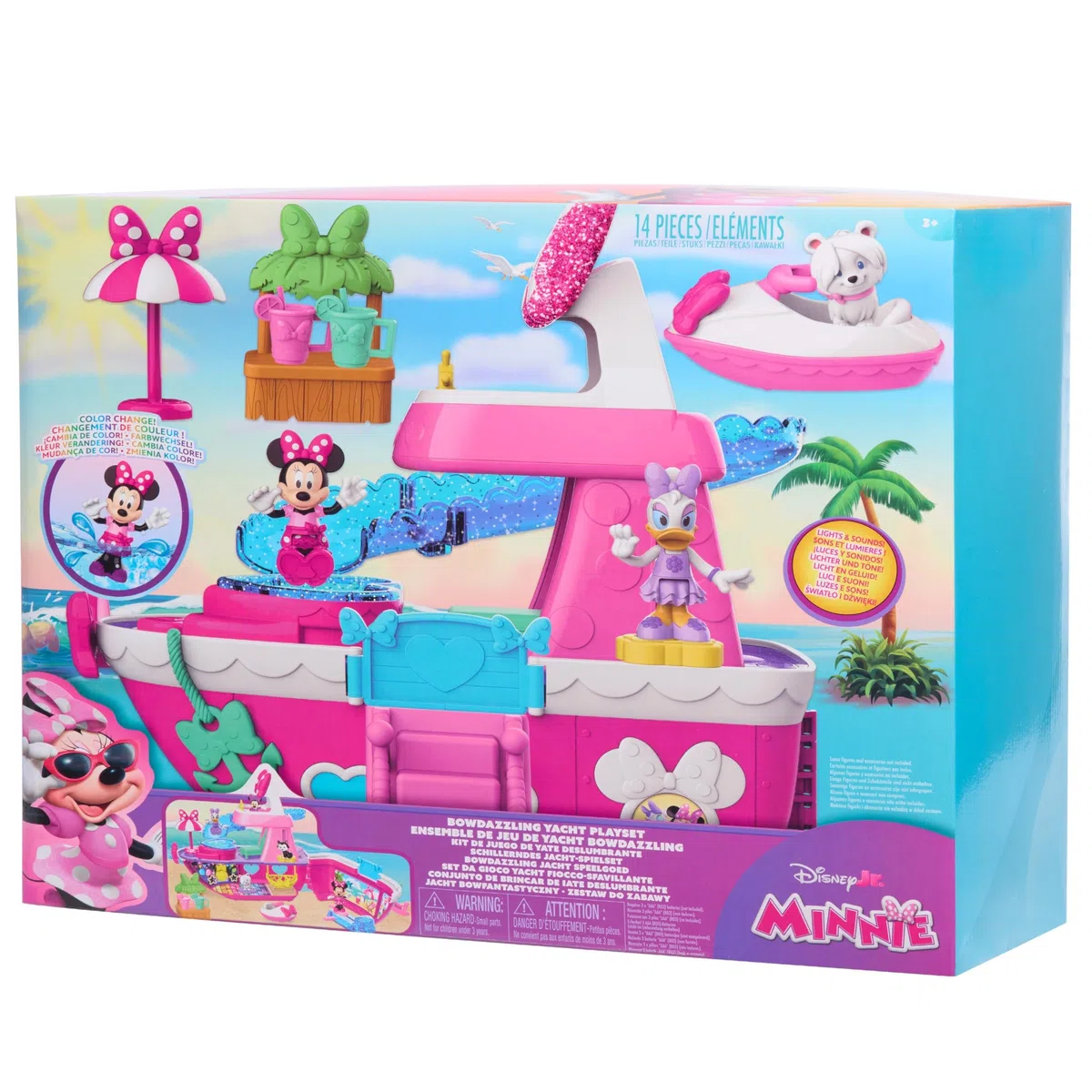 Just Play Disney Junior Minnie Mouse Yacht Playset con effetti sonori e luminosi, 14 accessori, giochi di finzione, giocattoli per bambini dai 3 anni