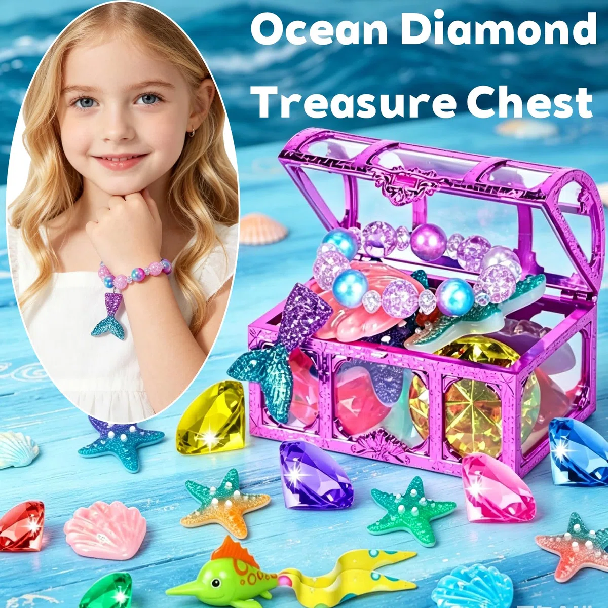 YOUYIKE 30 Pezzi Giocattolo Subacqueo per Bambini, Giocattolo Piscina Sirena con Diamanti Colorati con Scrigno, Alghe, Sirene, Braccialetto per Feste in Piscina, Giochi in Spiaggia, Cacce al Tesoro