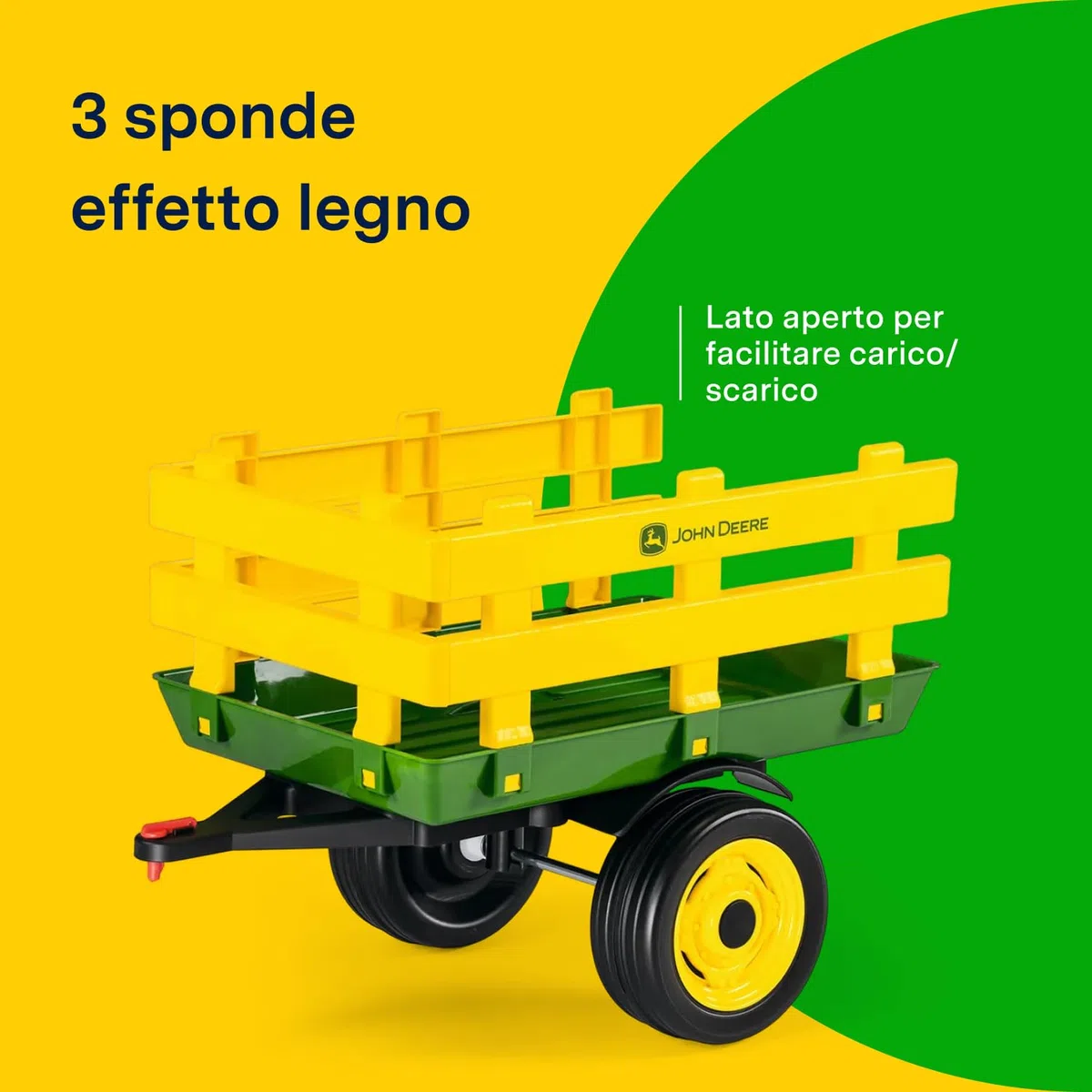 PEG John Deere Stake-Side Trailer, Rimorchio a Due Ruote per Trattore Elettrico Ground Loader, capacità di Carico 10 kg, per Bambini dai 2 Anni