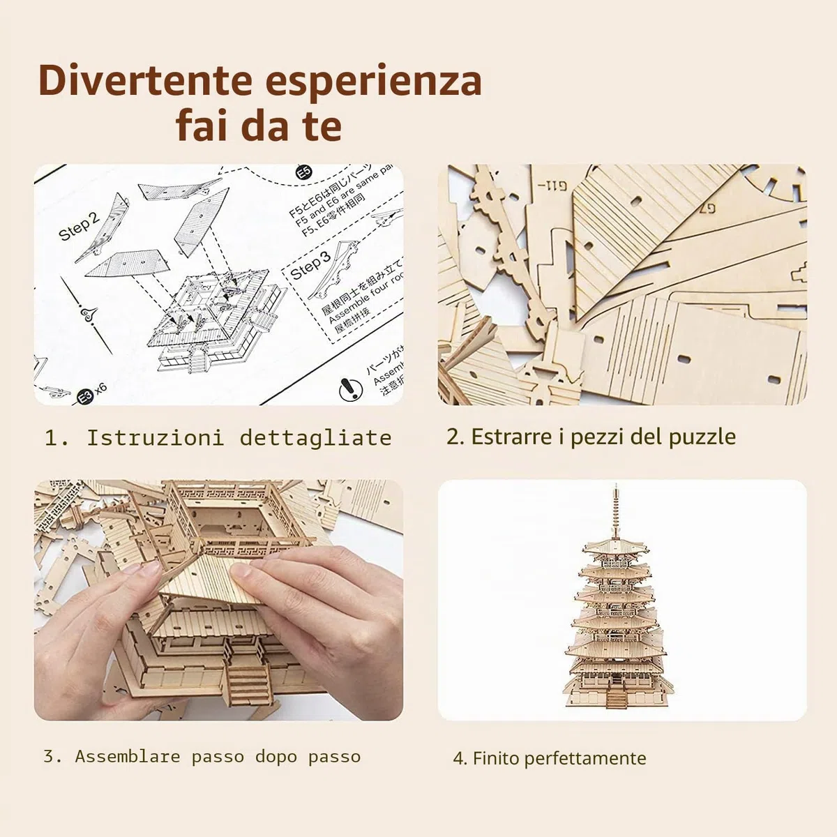 RoWood Puzzle 3D Legno Modellismo da Costruire Adulti, Modellini da Costruire per Adulti (Pagoda a Cinque Piani)