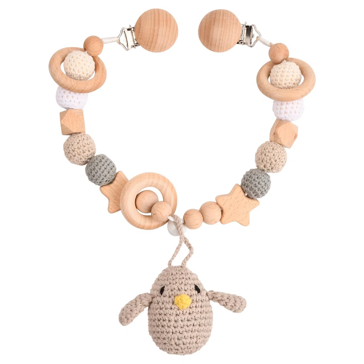 Catena per Passeggino in Legno e Uncinetto Simpatico Passeggino a Forma di Animale con Campanello per Bambini Bambina
