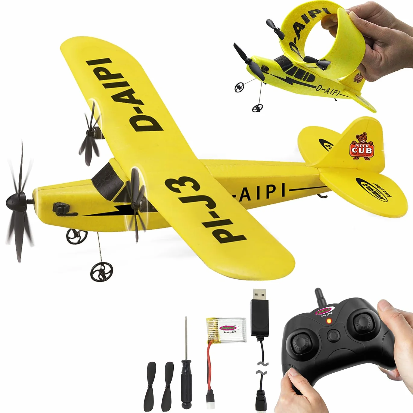 JAMARA 410191 Piper J3-CUB Aereo 2,4 GHz Gyro 2CH – 2,4 GHz Funzionamento Multiplayer, Microschiuma Flessibile, Adatto per Principianti