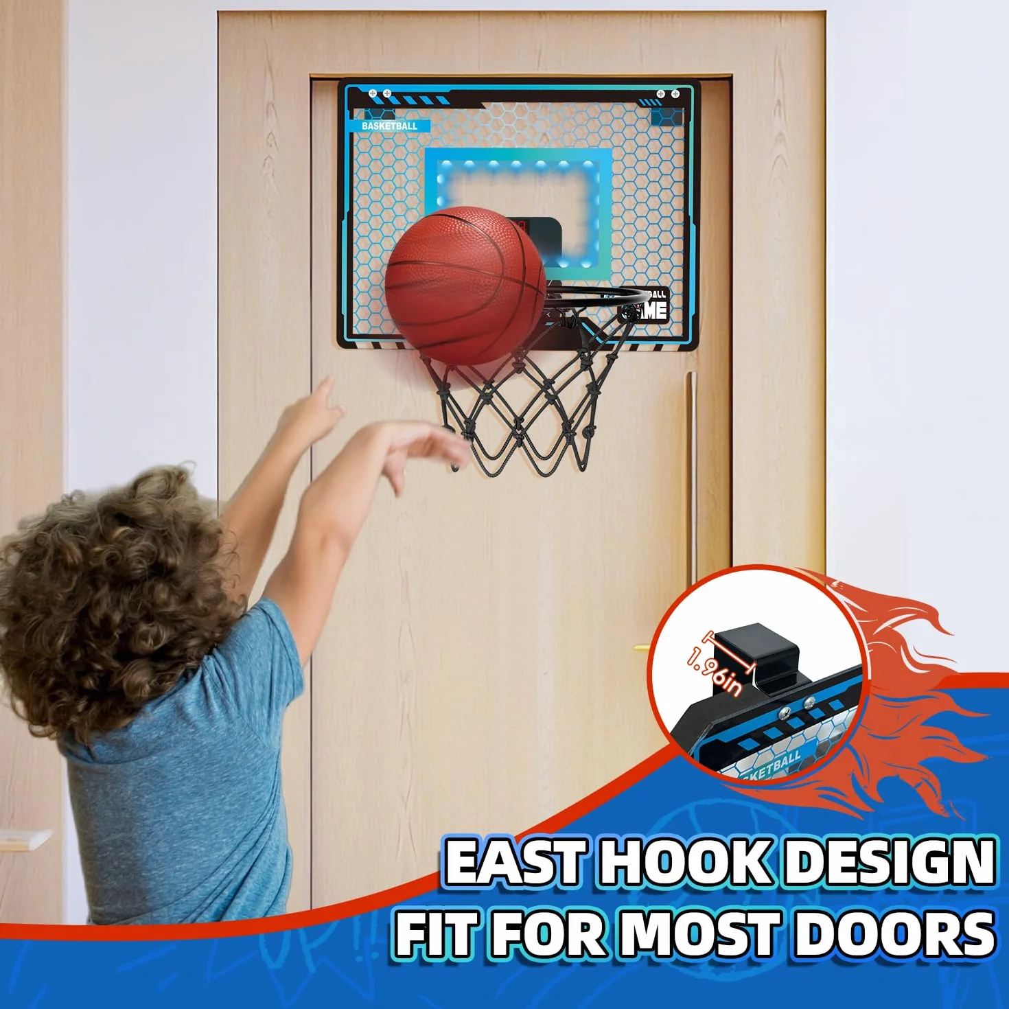 Canestro Basket da Camera, Canestro Basket Bambini con LED, Elettronico Punteggio Record e 3 Palla da Basket, Mini Canestro Basket per Ragazzi Ragazze 5-12 Anni, Regalo Natale per Compleanno