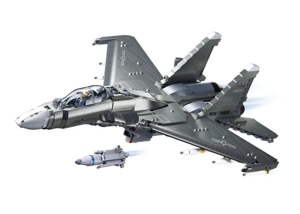 Sluban M38-B1273 - Getto militare da combattimento con 2 personaggi pilota e bonus a coccodrillo, colore grigio, 48,3 cm