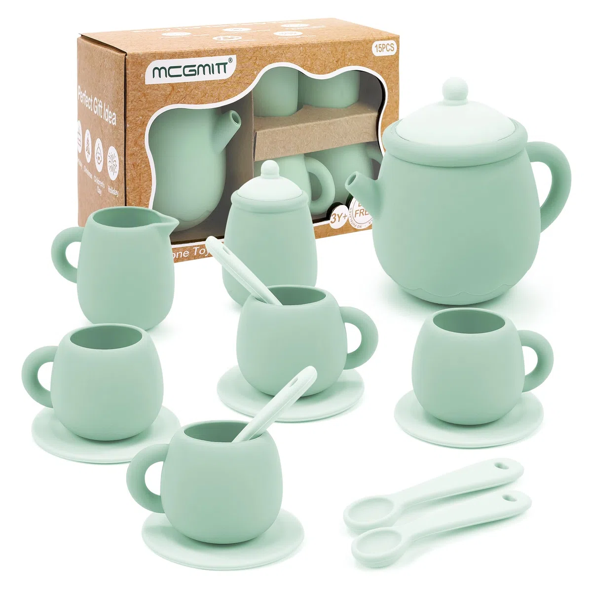 MCGMITT Set da Tè per Bambini 15 Pezzi, Servizio da Tè in Silicone Senza BPA, Gioco di Imitazione Tea Party Accessori Cucina con Teiera Tazze Giochi Educativi Montessori Regalo Bambina Bambino 3+ Anni