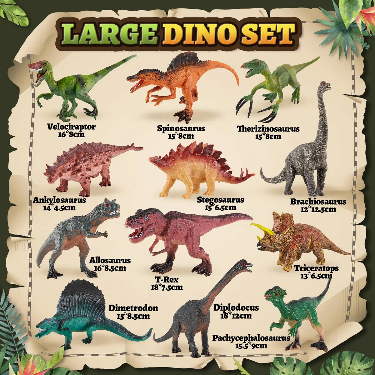 TOEY PLAY Grandi Dinosauri Giocattolo per Bambini, 12 Pezzi Figure Dinosauri Set, Realistico Dinosauro con T-Rex, Triceratop, Regalo per Ragazzi Ragazze 3 4 5 6 Anni