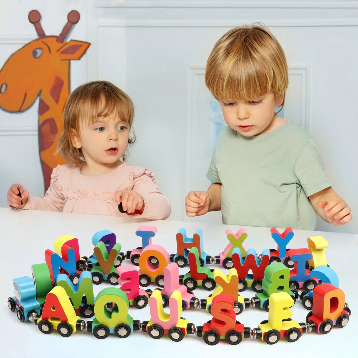 27 PZ Alfabeti di Legno Treno Set Include 1 Motore Magnetico In Legno Treno Auto Giocattoli