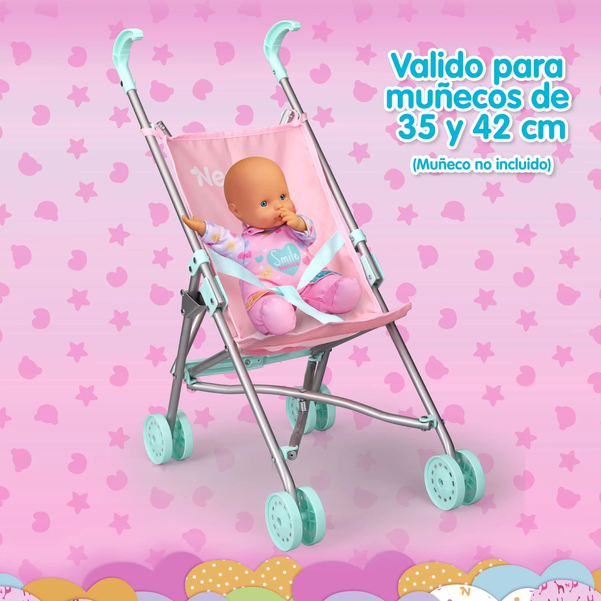 Nenuco - Passeggino, Passeggino Giocattolo Rosa e Blu Metallizzato, Pieghevole per Portare a spasso, Bambini e Bambine dai 3 Anni, Famosa (NFN31000)