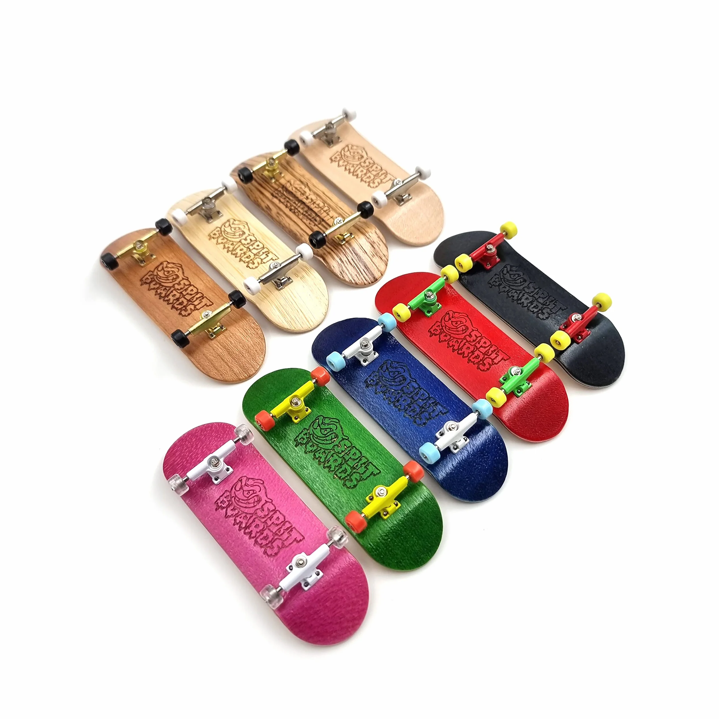 SPITBOARDS 32 mm Fingerboard Complete Real Wood Set-Up (pre-assemblato, 5 strati), camion con scanalature di blocco, ruote portanti, nastro in schiuma,