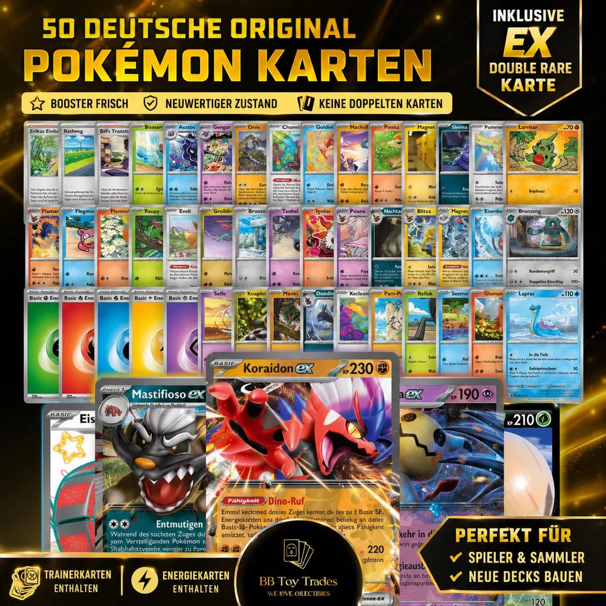 50 carte Pokemon + rare GX EX o V Card Starter Pack con allenatori ed energia, confezione di carte da collezione in BB-Toy-Trades
