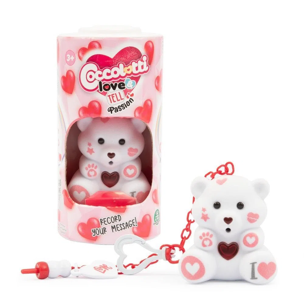 Coccolotti Love&Tell Passion - Orsetto Bianco, Con Funzione Registrazione e Portachiavi Charm, Animali Interattivi Giocattolo,Per Bambini 4 Anni +, Giochi Preziosi