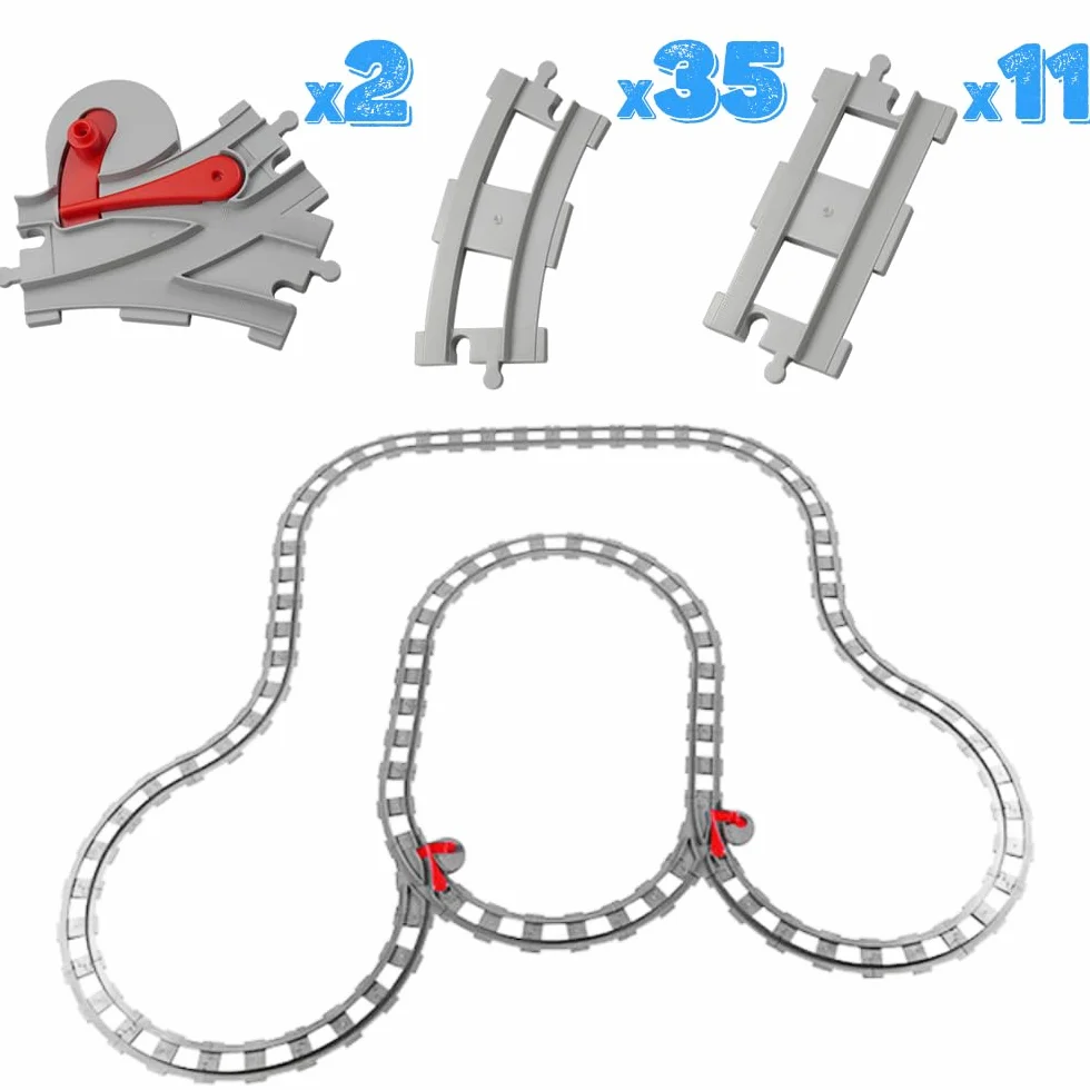 48pezzi City Binari Treno Set di Espansione Città Binari con 35 Binari Curvati, 11 Binari Diritti, 2 Binari Incrociati, City Binari Idee Regalo per Bambini