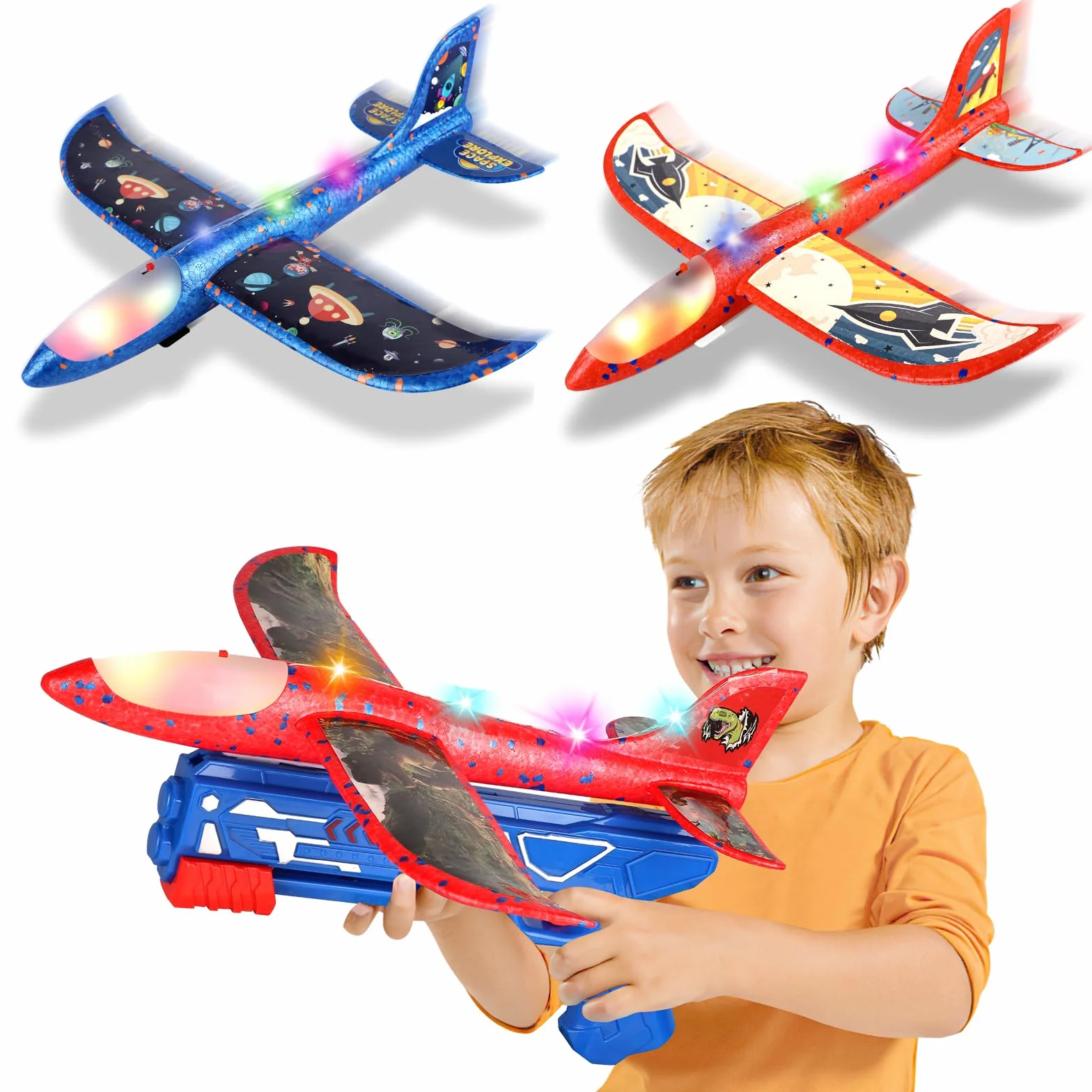 Aereo Polistirolo per Bambini 3 4 5 6 7 8 9 10 Anni, Aereo Giocattolo con Pistola Catapulta Aliante Aeroplano Schiuma Aerei Modellini, Gioco Esterno All'aperto Interattivi Regalo Compleanno Bimbo