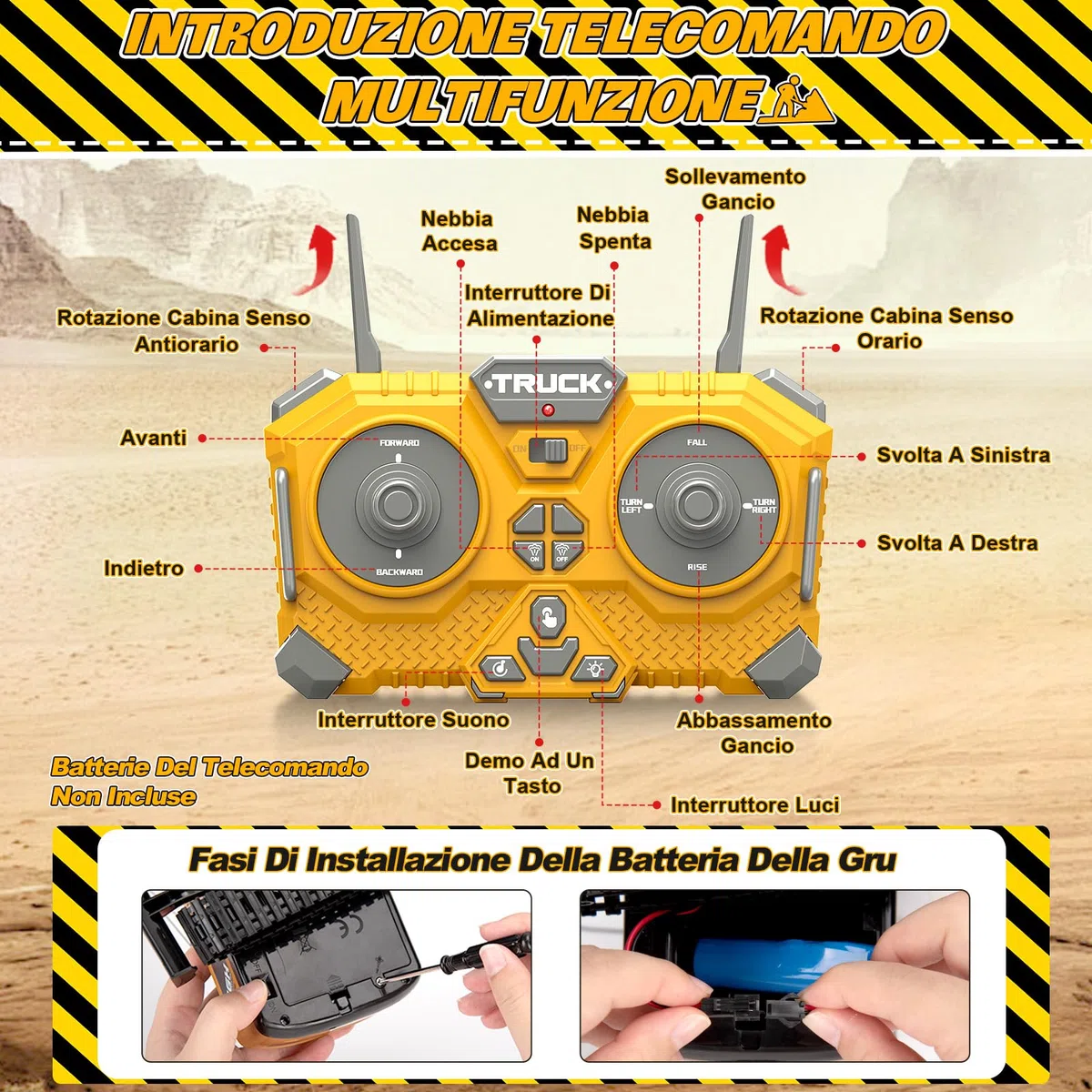 1:16 Gru Giocattolo per Bambini, 12 Canali Gru Telecomandata con Luci Effetti Sonori Spray, Grande Veicoli da Cantiere Grus RC Modello Regali per Bambini 6+ anni (Giallo)