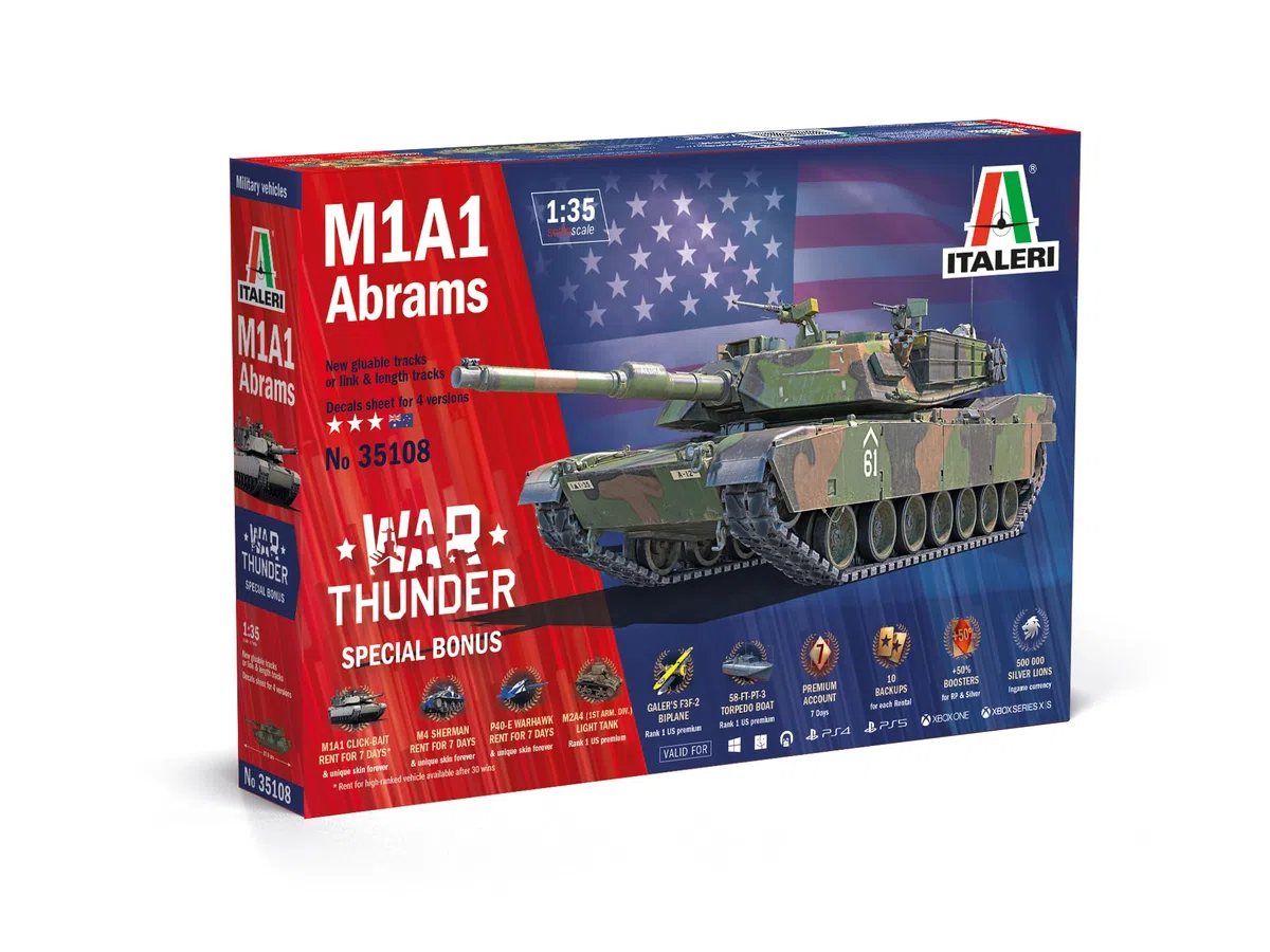 Italeri 35108 M1A1 Abrams War Thunder Edition, scala 1:35, Plastic Model Kit/Modello in plastica da montare