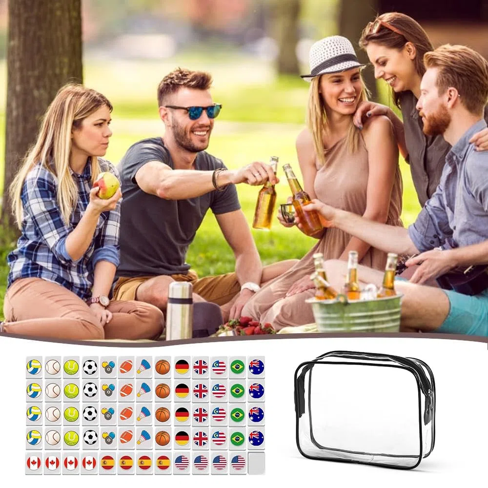 Seaside Escape Mahjong Set - 65 Tiles With Bandiere & Balls Pattern for Giochi da Tavolo - Mini Beach Game