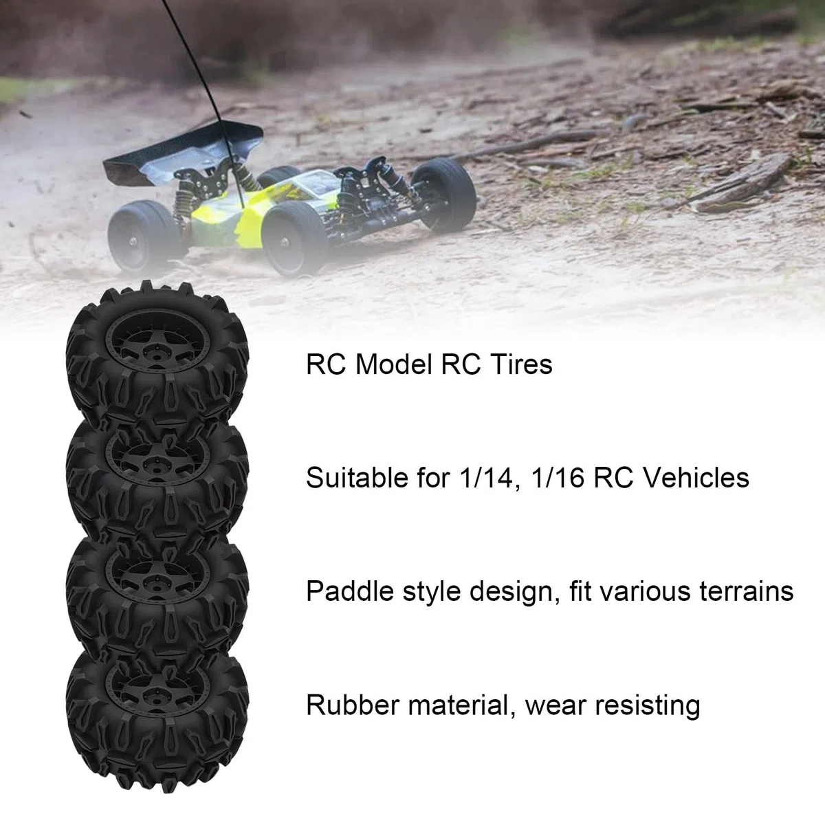 banapoy Set di 4 Pneumatici per Ruote RC, Ruote e Pneumatici per Auto Cingolate Fuoristrada RC, Diametro 90 Mm, per Camion Buggy Scala 1/14 1/16, per HSP 94186, 16208, 16209, 16210