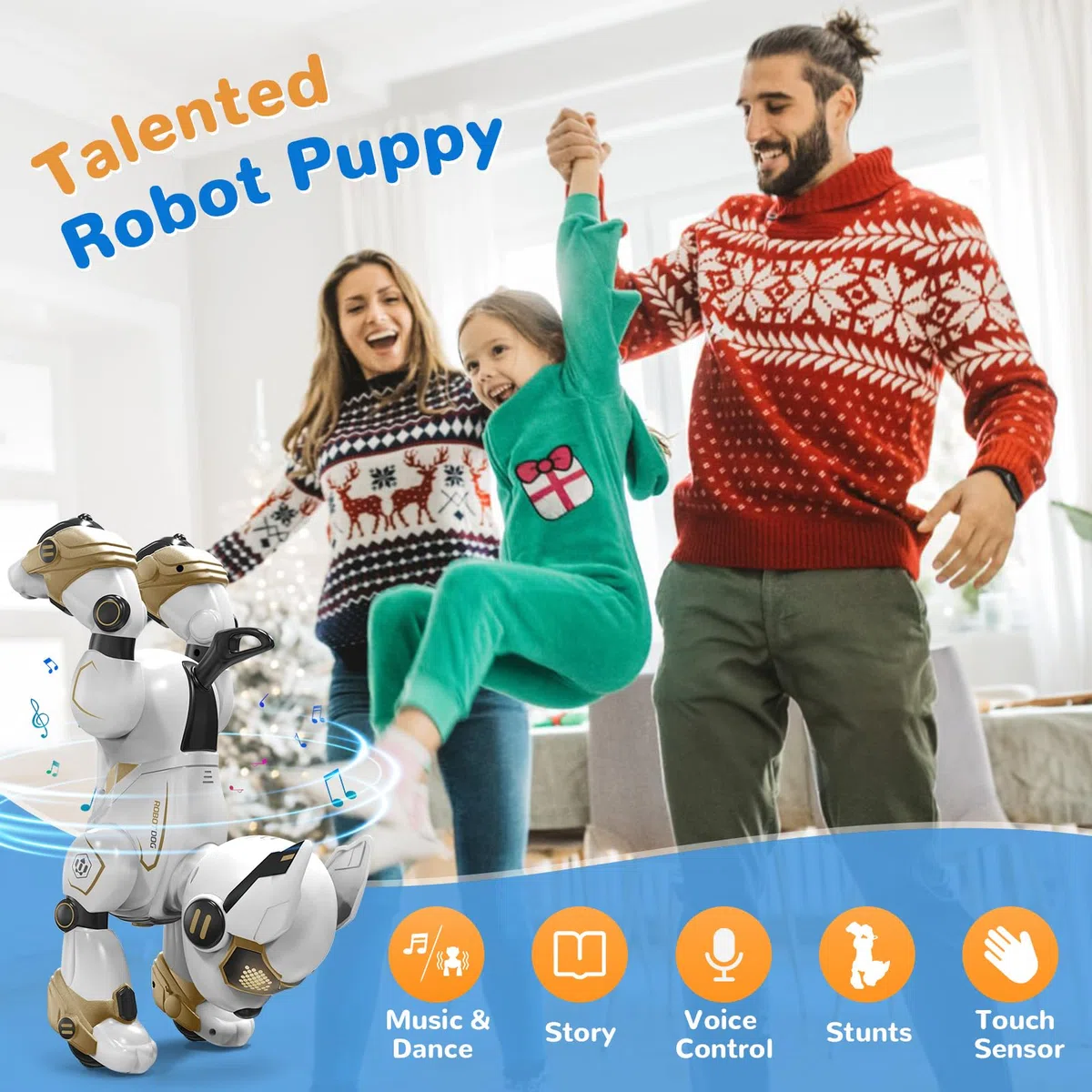 PRANITE Cane Robot, Robot Cane Programmabile per Bambini Telecomandato Giocattolo, Ricaricabile, Imitazione Animale, Comando Vocale, Comando a Gesti, Musica, Danza, per Ragazzi e Ragazze