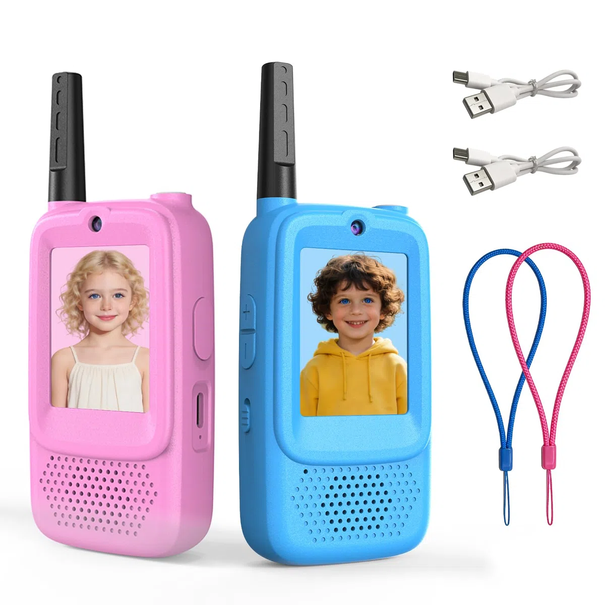 Video walkie talkie bambini,2 PC Walkie talkie bambini ricaricabili con telecamera HD & Modificatore vocale,Lungo Raggio,Regalo di Natale per Bambin i dai 3-12 Anni (Rosa/blu)