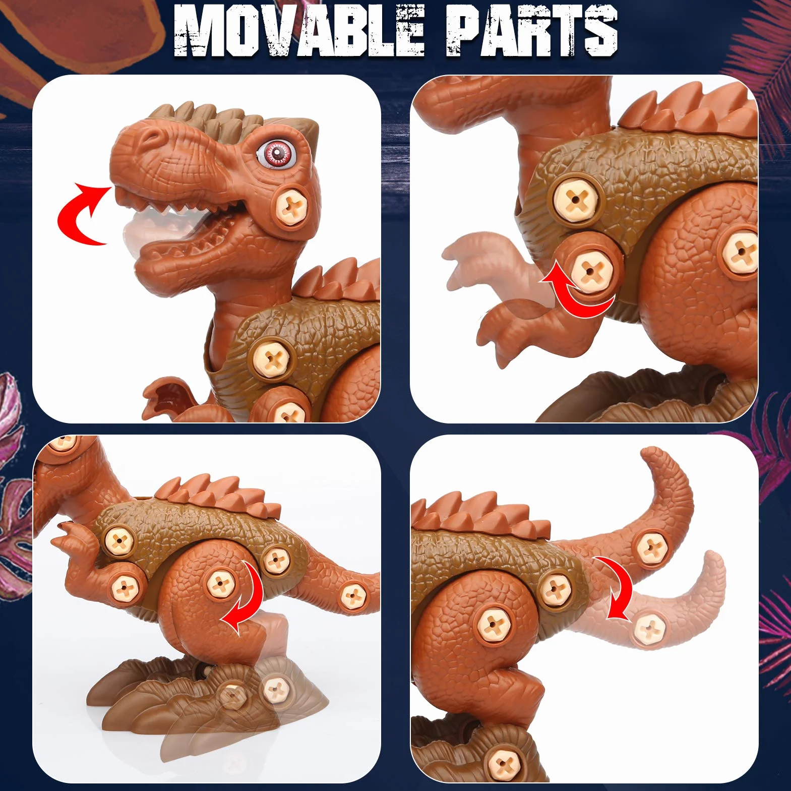 Vanplay Dinosauri Giocattolo con Trapano Giocattolo, Smontaggio Costruzioni includono Tyrannosaurus Rex, Velociraptor e Triceratops per Bambini 3 anni