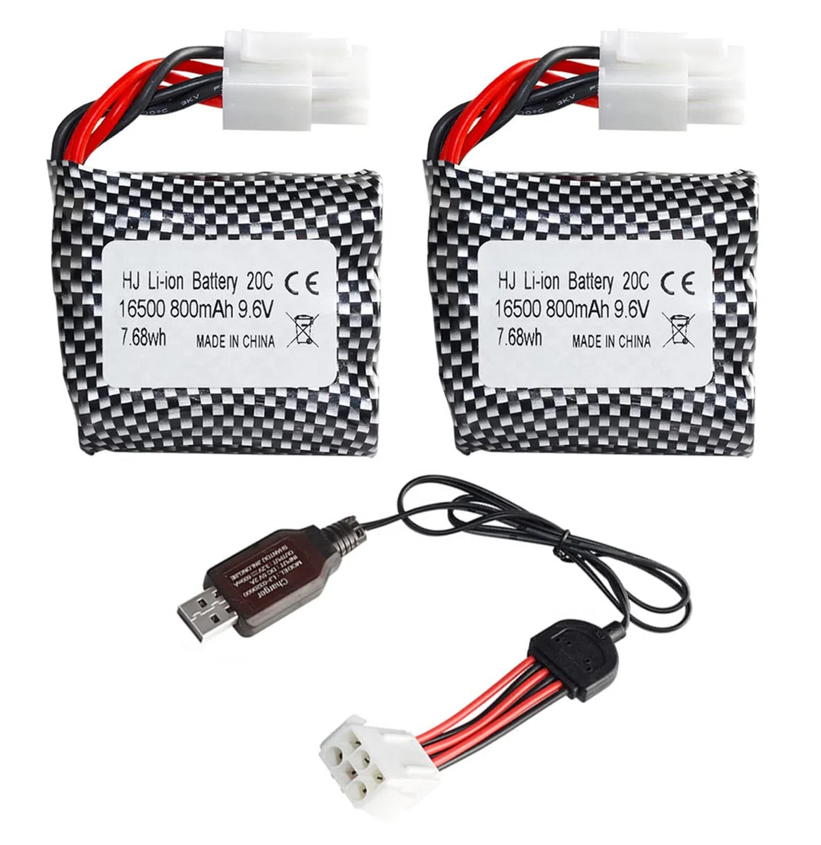 Confezione da 2 batterie ricaricabili agli ioni di litio da 9,6 V, 800 mAh, 20 C, EL-6P, con caricabatterie USB, set per auto radiocomandate, fuoristrada, camion, ponticello, veicoli Drift