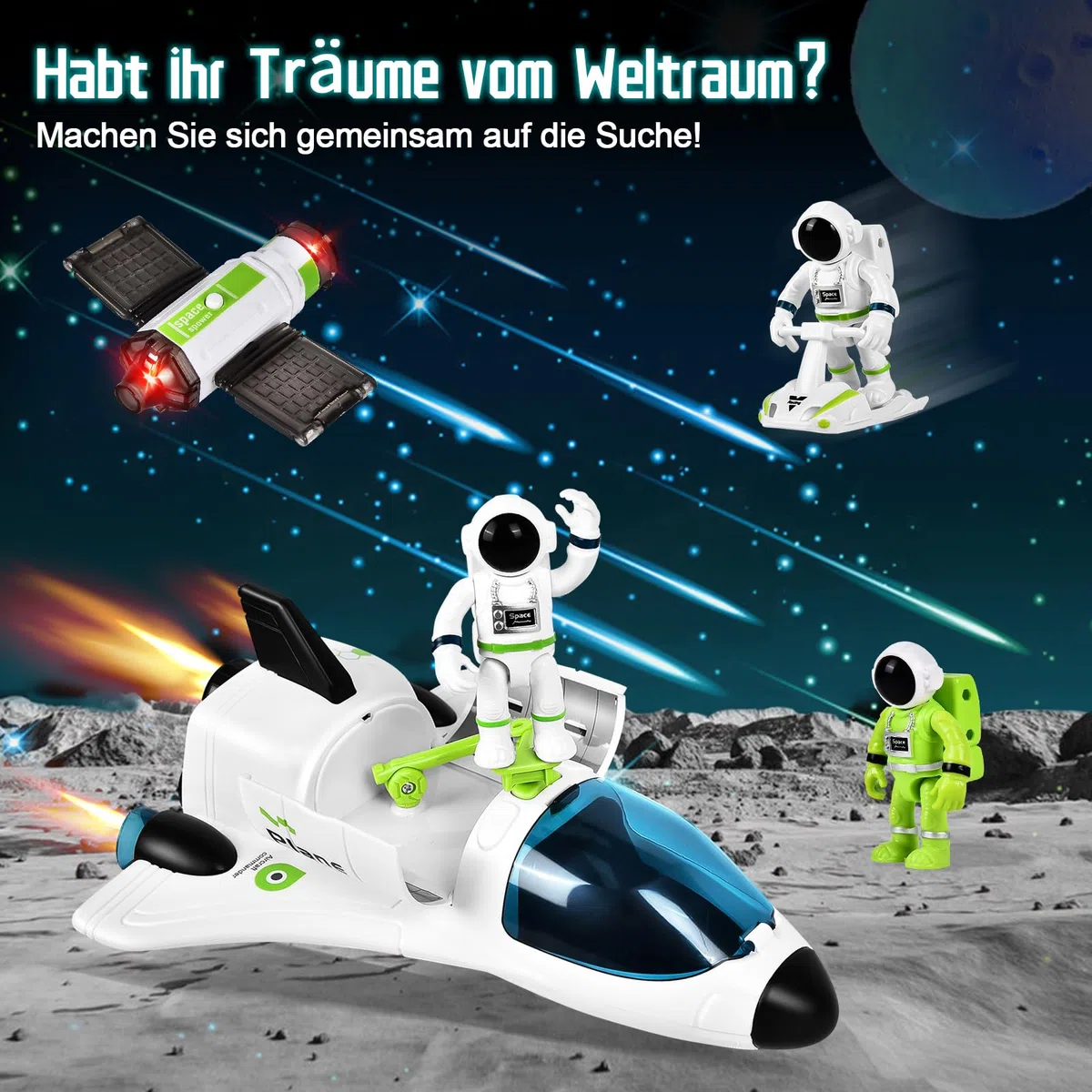 Herenear Space Shuttle Giocattolo,Razzi e Navi Spaziali, Razzo Spaziale Giocattolo con Astronaut, Giocattoli Razzo STEM 5 in 1 Regalo per Ragazzi e Ragazze