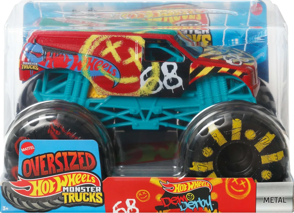 Hot Wheels Monster Trucks, Monster Truck di grandi dimensioni, scala 1:24, camion giocattolo pressofuso con ruote giganti e design alla moda