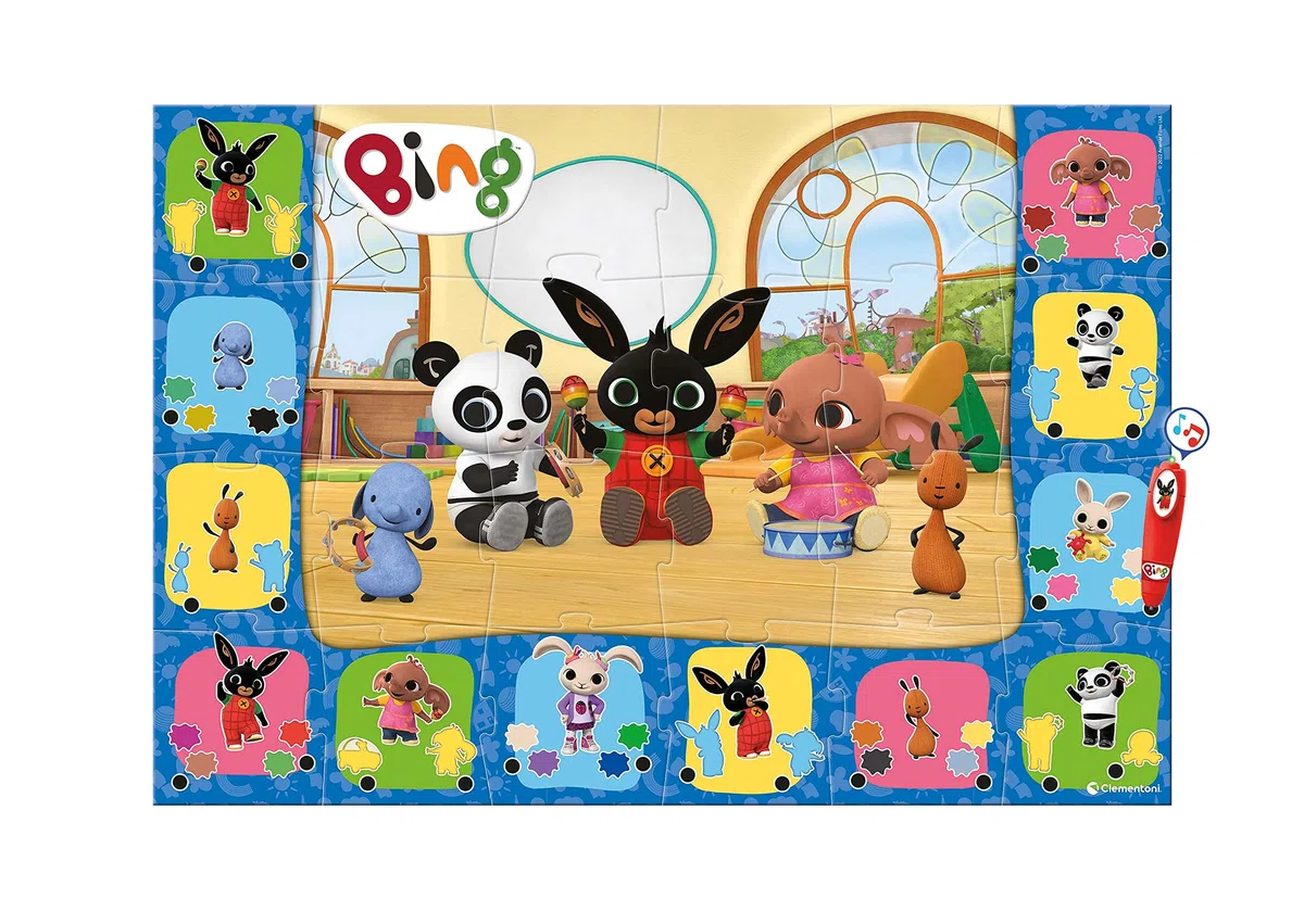 Clementoni Bing-Il Tappeto Gigante Puzzle Bambini 24 Maxi Pezzi con Penna Interattiva, Gioco Educativo 3 Anni-Made in Italy, Multicolore, 16400