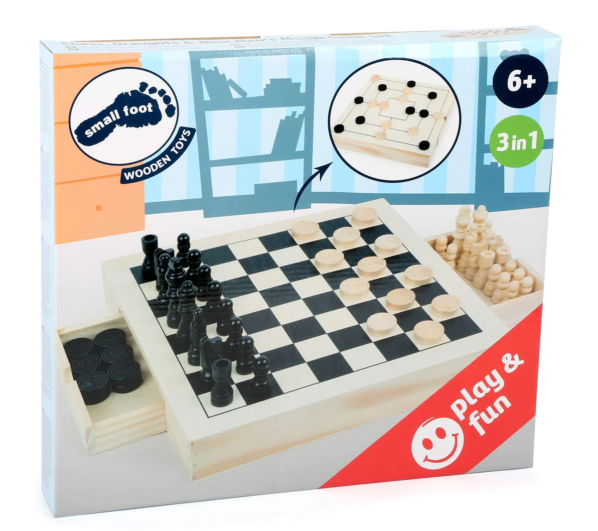 Set da giochi Scacchi, dama e mulino, Multicolore