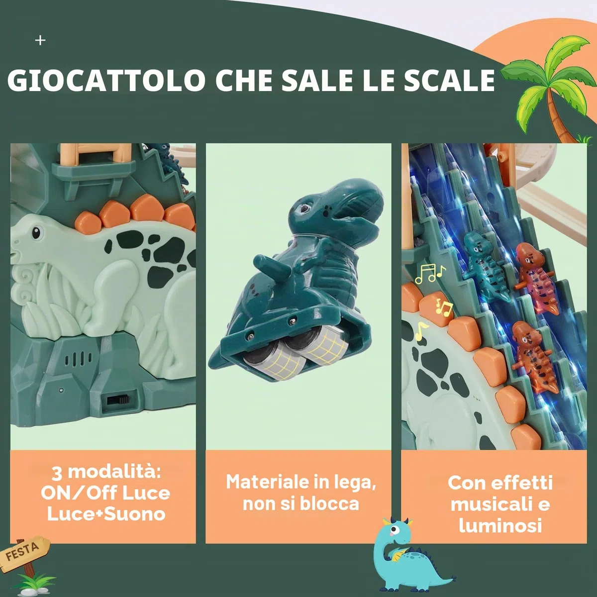 Pista da Corsa Giocattolo Dinosauro Arrampicata Scale Giocattolo Doppio Loop Scivolo per Bambini con Musica Luce Intelligenza Puzzle Educativo Playset per Bambini Ragazzi Ragazze